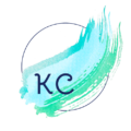 Keynote Creations Awesome Logo, it's a circle with 3 brush stokes, a light green, aquamarine and light blue, with the letter KC